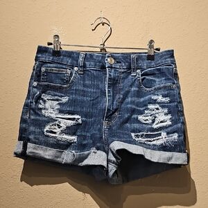 American Eagle Outfitters Curvy High Rise Shortie Shorts Size 8 Distressted